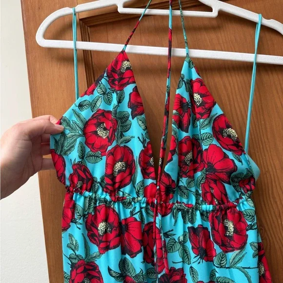 Alice & Olivia Mae Halter Tiered Maxi Dress in Beach Bliss Aqua - Picture 2 of 4